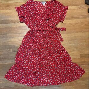 Monteau Red Dress with White Floral Design Size L